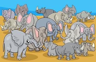 elephants and rhinos animal characters group vector