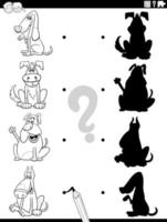 shadow game with cartoon dogs coloring book page vector