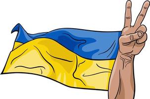 Ukrainian flag and hand in a gesture of victory vector illustration