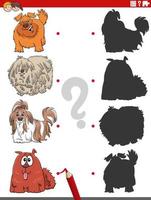 educational shadow game with cartoon shaggy dogs vector