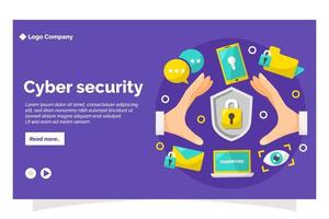 cyber security landing page in flat design style vector
