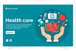 página de inicio de atención médica en estilo de diseño plano vector