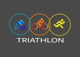 banner sobre el tema del deporte, triatlón. siluetas de atletas, nadadores, ciclistas, corredores.