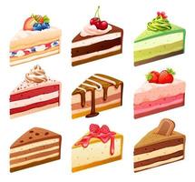 conjunto de varias rebanadas de pastel de colores ilustración de dibujos animados vector