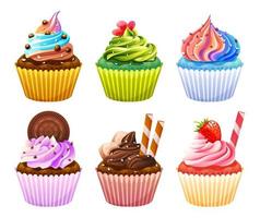 Set of delicious cupcakes cartoon illustration vector