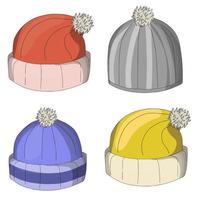 A set of winter hats. Design elements. Hats for postcards, parcels and jewelry. Vector illustration on a white background