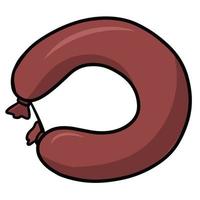 Red smoked delicious sausage rolled into a ring, vector cartoon illustration on a white background