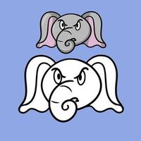 Angry Cute little elephant, emotions of a cartoon elephant, vector illustration on a white background. A set of color and sketch pictures, a coloring book.