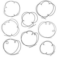 Large set of round frames with a swirling line, vector illustration with line style on a white background