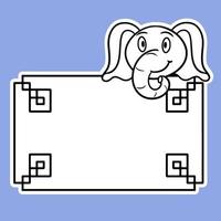 pegatina monocromática, etiqueta, marco rectangular con un elefante bebé divertido, con un espacio vacío para copiar, ilustración vectorial en estilo de dibujos animados vector