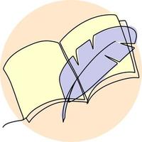 emblema de tarjeta redonda, libro abierto con bolígrafo. ilustración vectorial con una línea vector