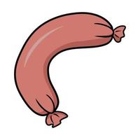 Big thick juicy delicious pink sausage, vector illustration in cartoon style on white background