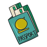 documentos de viaje, pasaporte y billetes de tren y avión. ilustración vectorial en estilo de dibujos animados sobre un fondo blanco vector