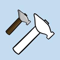 A set of coloring books, a heavy metal hammer, a tool for repair, construction. Vector cartoon illustration on a light background