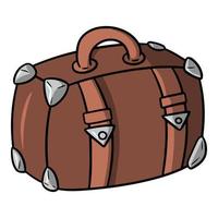 Brown leather travel suitcase, vector illustration on white background, design element