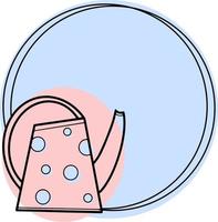 Round light blue frame with pink watering can, vector illustration with an empty space for insertion, emblem icon