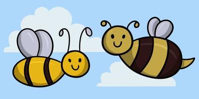 Cute cartoon insects, bee and bumblebee smile, vector illustration on a light background