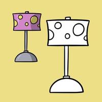 A set of coloring books, a table lamp with a pink shade in cartoon style, vector illustration on a yellow background