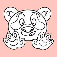 imagen monocromática, libro de colorear, lindo panda pequeño con lengua, lindos pandas esponjosos en estilo de dibujos animados, ilustración vectorial, sobre fondo rosa vector