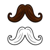 Funny cartoon mustache for parties and practical jokes, fake funny mustache. Vector illustration on a white background, a set of color and sketch images.