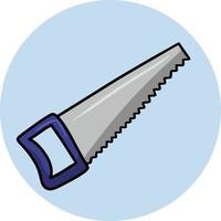 Sharp metal saw, garden tools, construction tools, vector cartoon illustration on a round blue background
