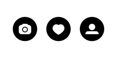 Icon set of social media. Camera, love, and profile button vector