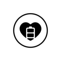 Battery health, charge heart icon vector on circle line