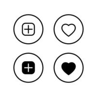 Add button and love icon vector on circle line. social media element