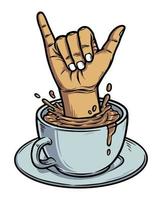 Coffee and shaka hand sign illustration vector