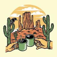 Enjoying coffee in the desert illustration vector