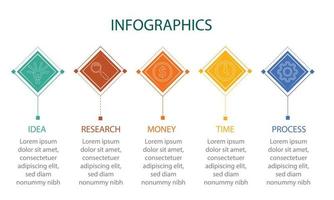 diseño infográfico vectorial con iconos. diagrama de proceso, diagrama de flujo, gráfico de información, infografías para concepto de negocio, banner de presentaciones, diseño de flujo de trabajo. vector