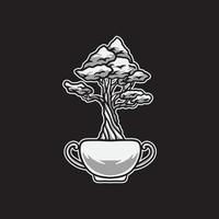 Tree in pot drawing illustration vector