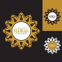 ornamento redondo de lujo dorado, logotipo de diseño floral, plantilla decorativa dorada, emblema heráldico, gráficos comerciales, letrero de moda vector