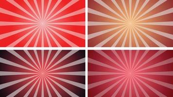 Simple red color sunburst pack with gradient vector background illustration.