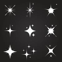 vector de símbolos blancos brillantes y centelleantes. el conjunto de estrellas vectoriales originales brillan icono. colección de vectores de iconos de estrellas brillantes.