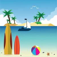 Ocean surface calm middle sea with yacht summer cartoon abstract background vector art.