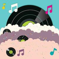 Vinyl Record with Musical Notes in the Cloud vector