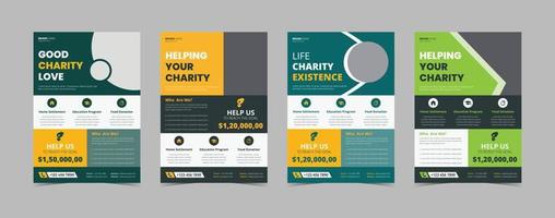 Charity flyer design template bundle. Charity flyer examples. Charity fundraisers flyer poster template. Flyer design 4 in 1 template bundle vector