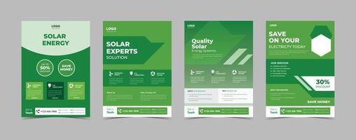 plantilla de diseño de afiches de energía eólica y solar, plantillas de volantes de energía solar, volante de soluciones de expertos solares, paquete de plantillas de diseño de volantes de energía solar. ir verde ahorrar energía cartel diseño de folleto vector