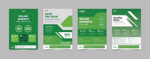 plantilla de diseño de afiches de energía eólica y solar, plantillas de volantes de energía solar, volante de soluciones de expertos solares, paquete de plantillas de diseño de volantes de energía solar. ir verde ahorrar energía cartel diseño de folleto vector