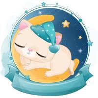 Cute sleeping kitten illustration for baby boy vector