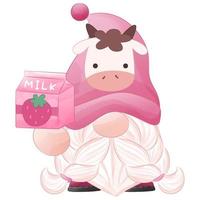 Cute cow and milk gnome illustration vector