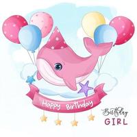 cumpleañera, linda pequeña ilustración de ballena vector