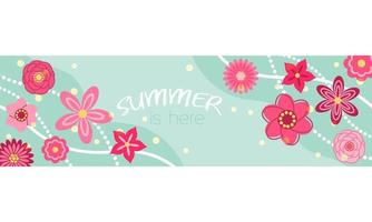 pancarta de verano con flores rojas. volante horizontal. parte superior del sitio. ilustración vectorial estilo de dibujos animados vector