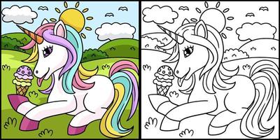 Unicorn Eating Ice Cream Coloring Illustration vector