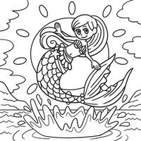 Jumping Mermaid Coloring Page for Kids vector