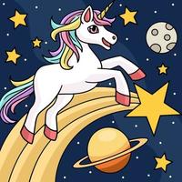 Unicorn Space Cartoon Colored Illustration vector