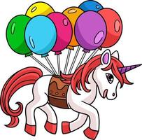 Unicorn Floating With The Balloons Cartoon Clipart vector