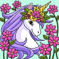unicornio con una ilustración de corona de flores vector