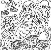 Swimming Mermaid Coloring Page for Kids vector